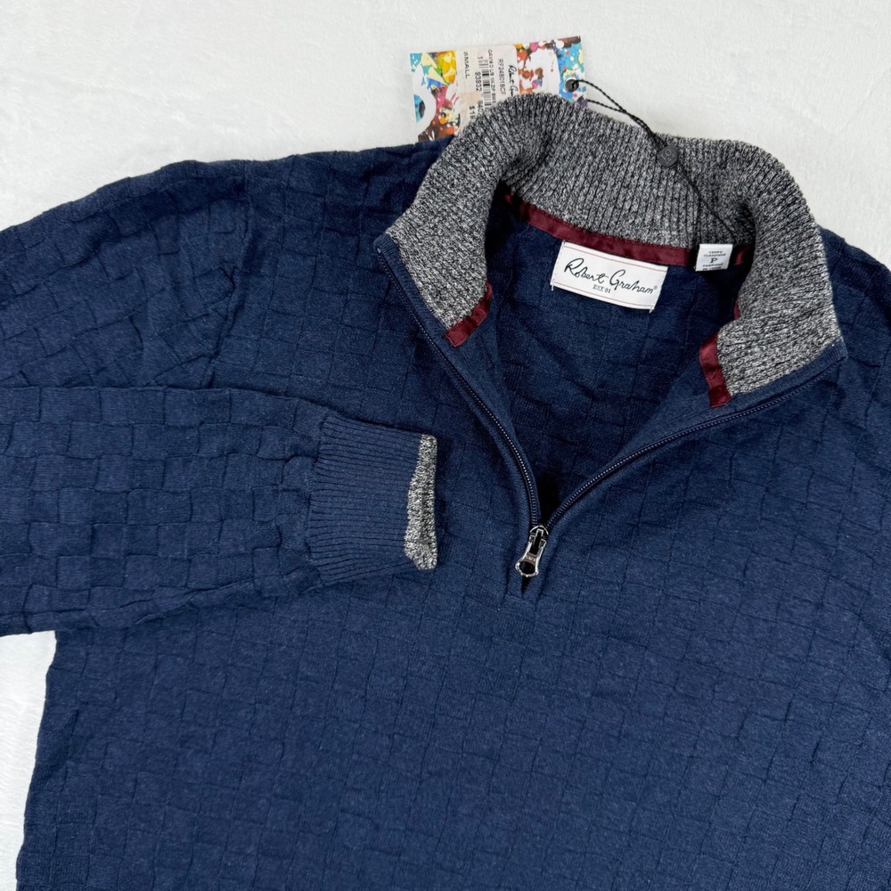 Robert Graham‎ Men's Small Navy Blue 1/4 Zip Textured Sweater Cotton
